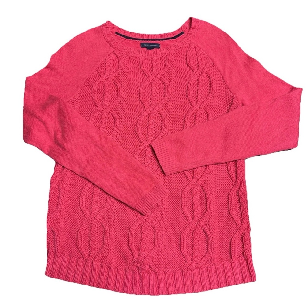 Tommy Hilfiger Small Pink Cable Knit Front Preppy Y2K Vibes Casual Comfort